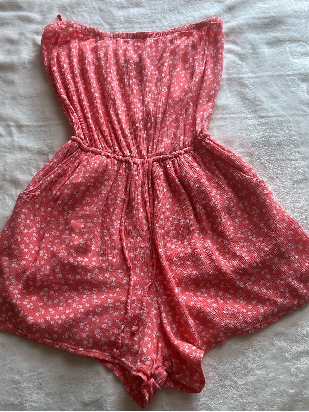 Hollister Coral Pink Floral Strapless Romper